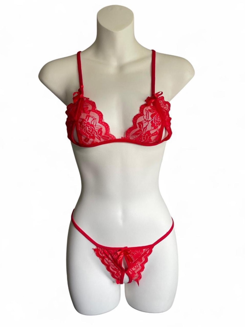 Red Lace Triangle Bralette & G-String Set